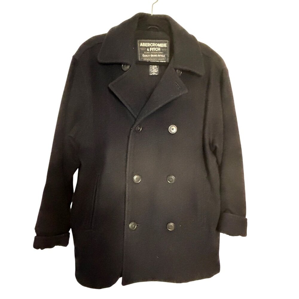 Abercrombie & Fitch Mens Double Breasted Peacoat Black Sz Medium Wool Blend Work